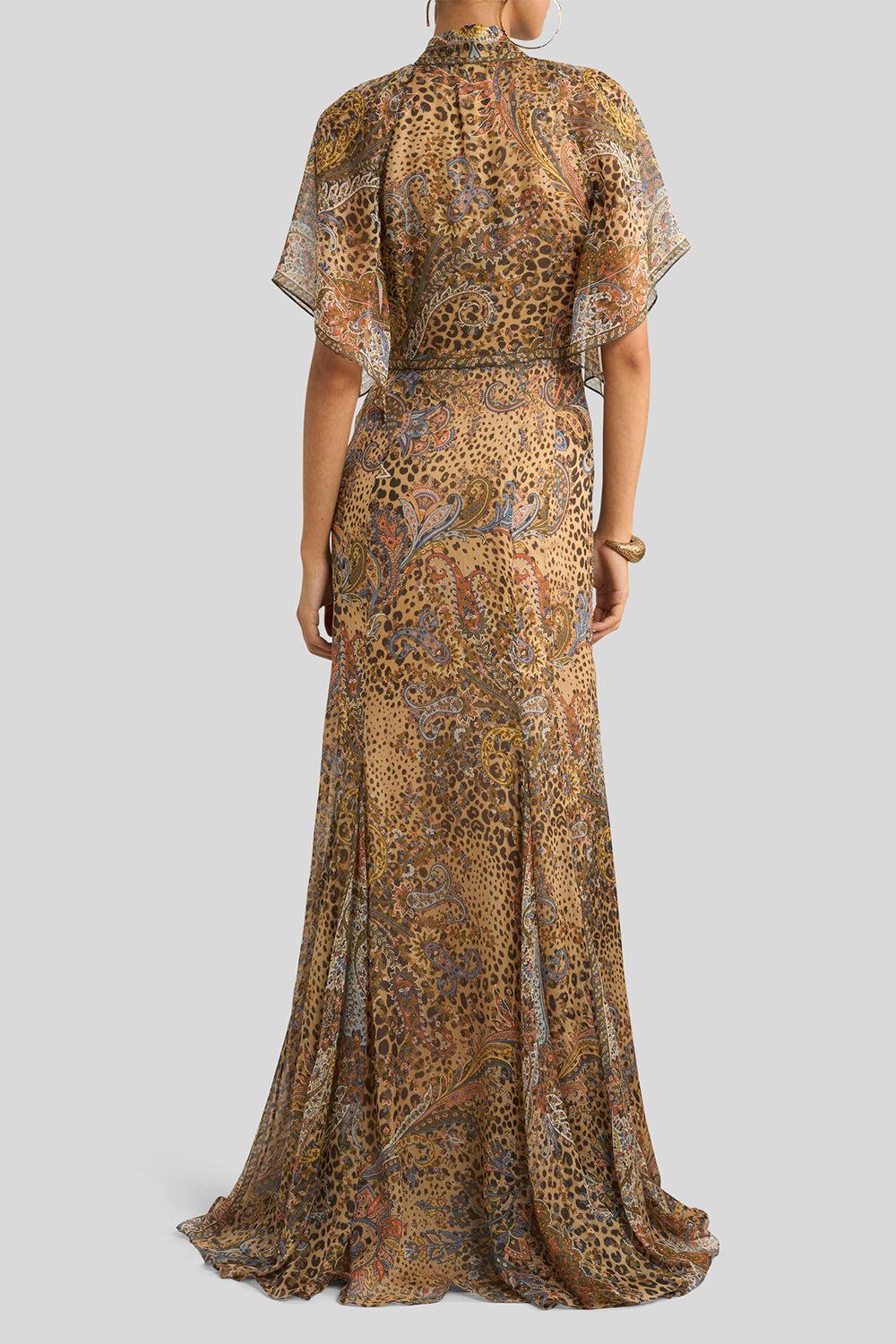 Cap Sleeve Scarf Godet Gown-MULTI-42-CLOTHINGDRESSGOWN-ETRO