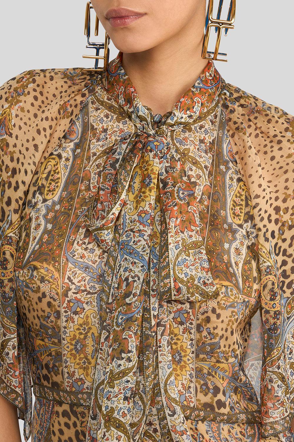 Cap Sleeve Scarf Godet Gown-MULTI-42-CLOTHINGDRESSGOWN-ETRO