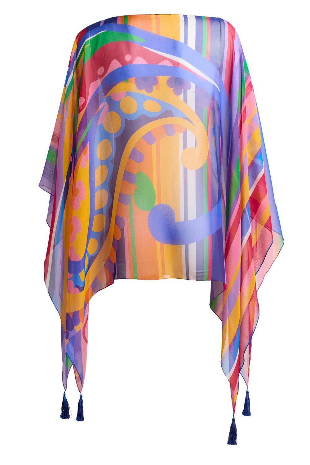 Printed Poncho Blouse-MULTIBGE-O/S-CLOTHINGTOPPONCHO-ETRO