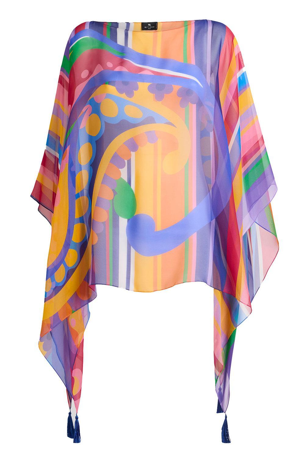 Printed Poncho Blouse-MULTIBGE-O/S-CLOTHINGTOPPONCHO-ETRO