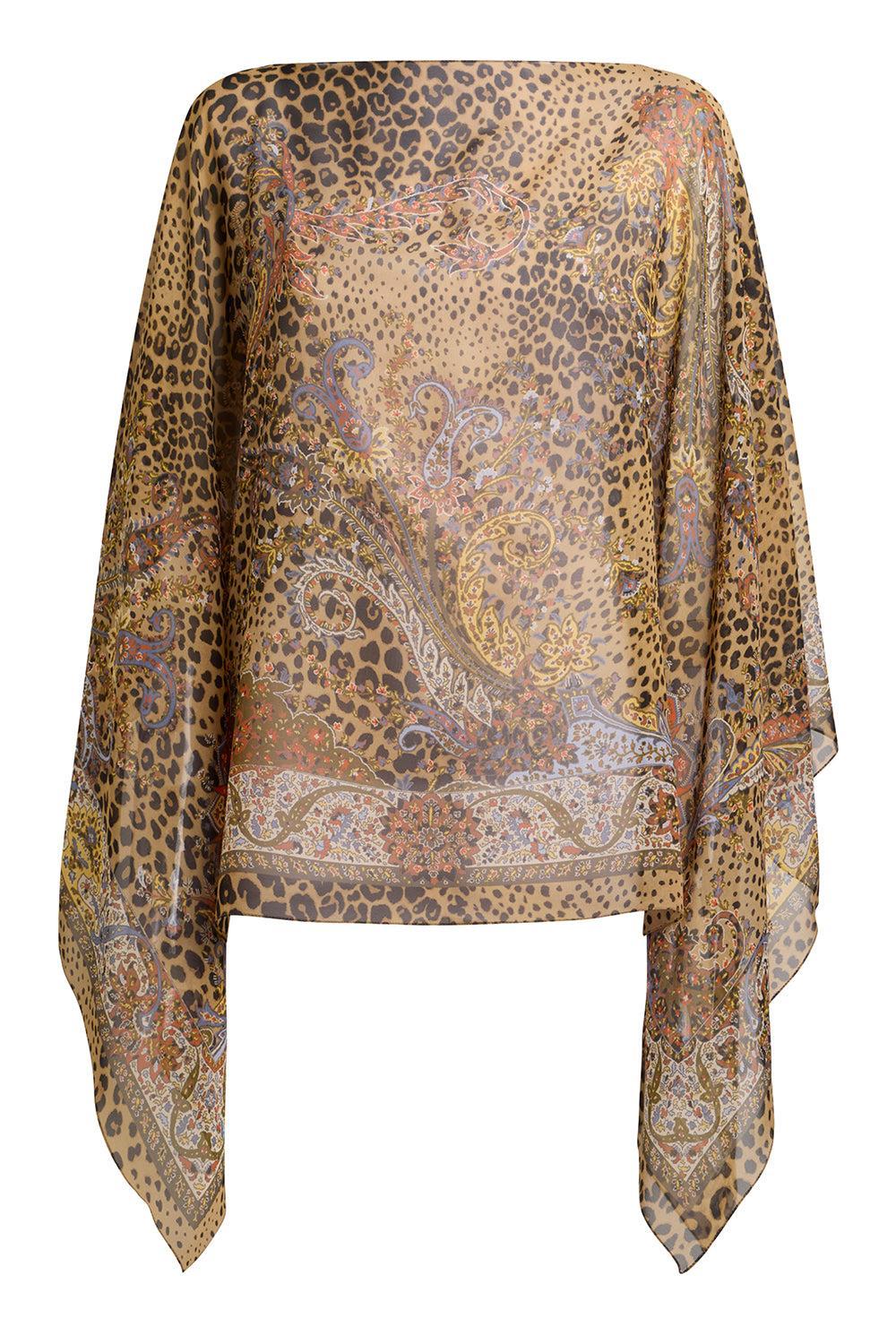 Cheetah Print Poncho Blouse-PRNT/YLL-O/S-CLOTHINGTOPPONCHO-ETRO