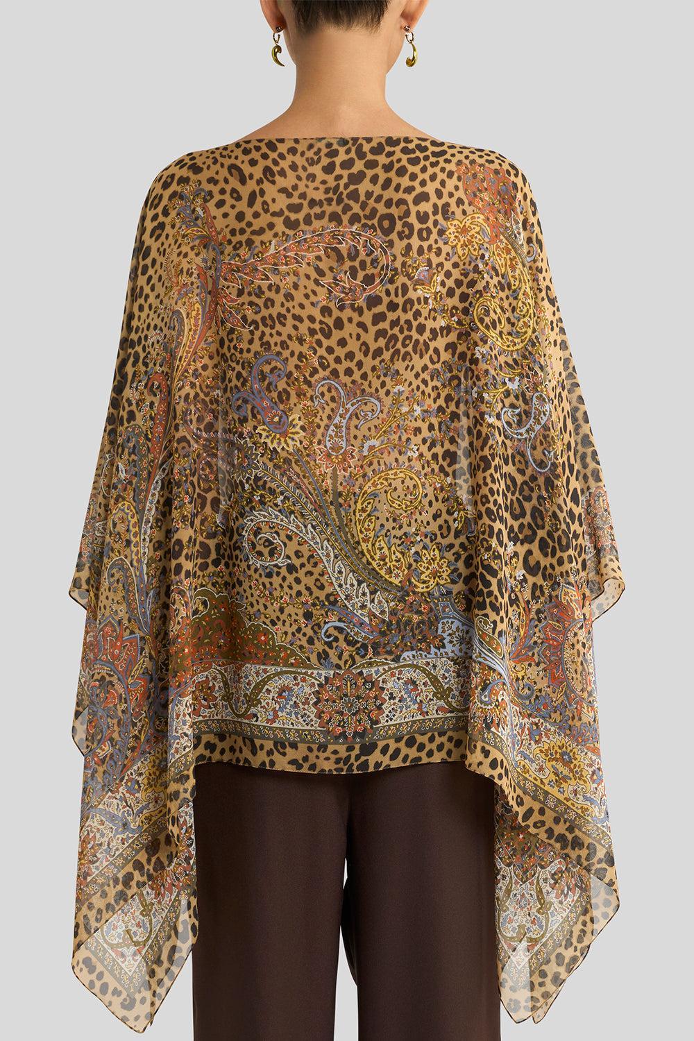 Cheetah Print Poncho Blouse-PRNT/YLL-O/S-CLOTHINGTOPPONCHO-ETRO