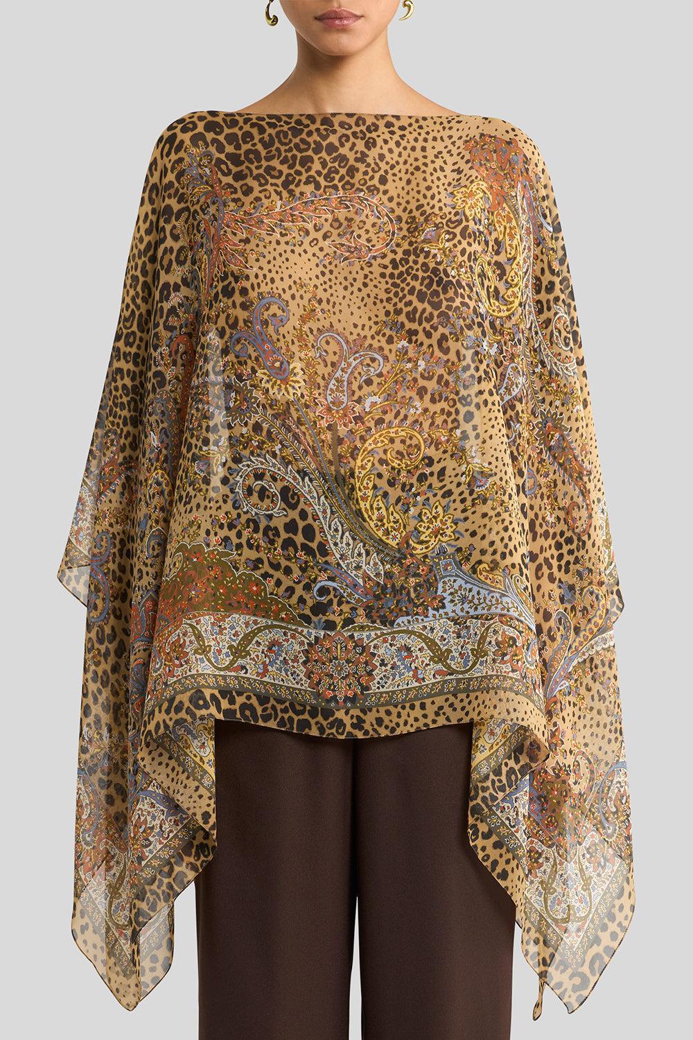 Cheetah Print Poncho Blouse-PRNT/YLL-O/S-CLOTHINGTOPPONCHO-ETRO