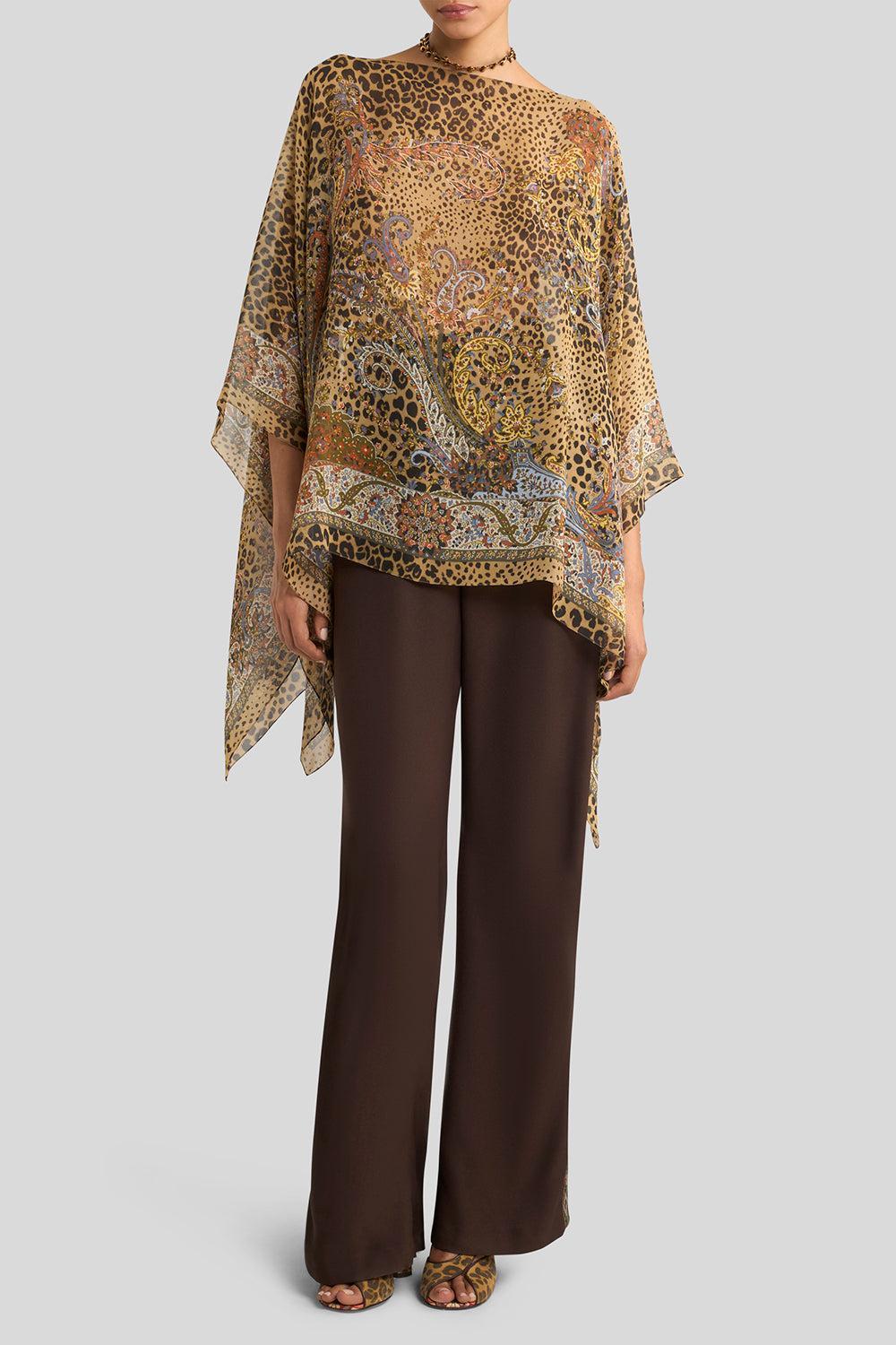 Cheetah Print Poncho Blouse-PRNT/YLL-O/S-CLOTHINGTOPPONCHO-ETRO