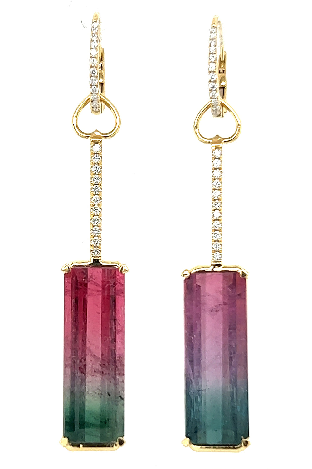 Watermelon Tourmaline Diamond Long Drop Earrings