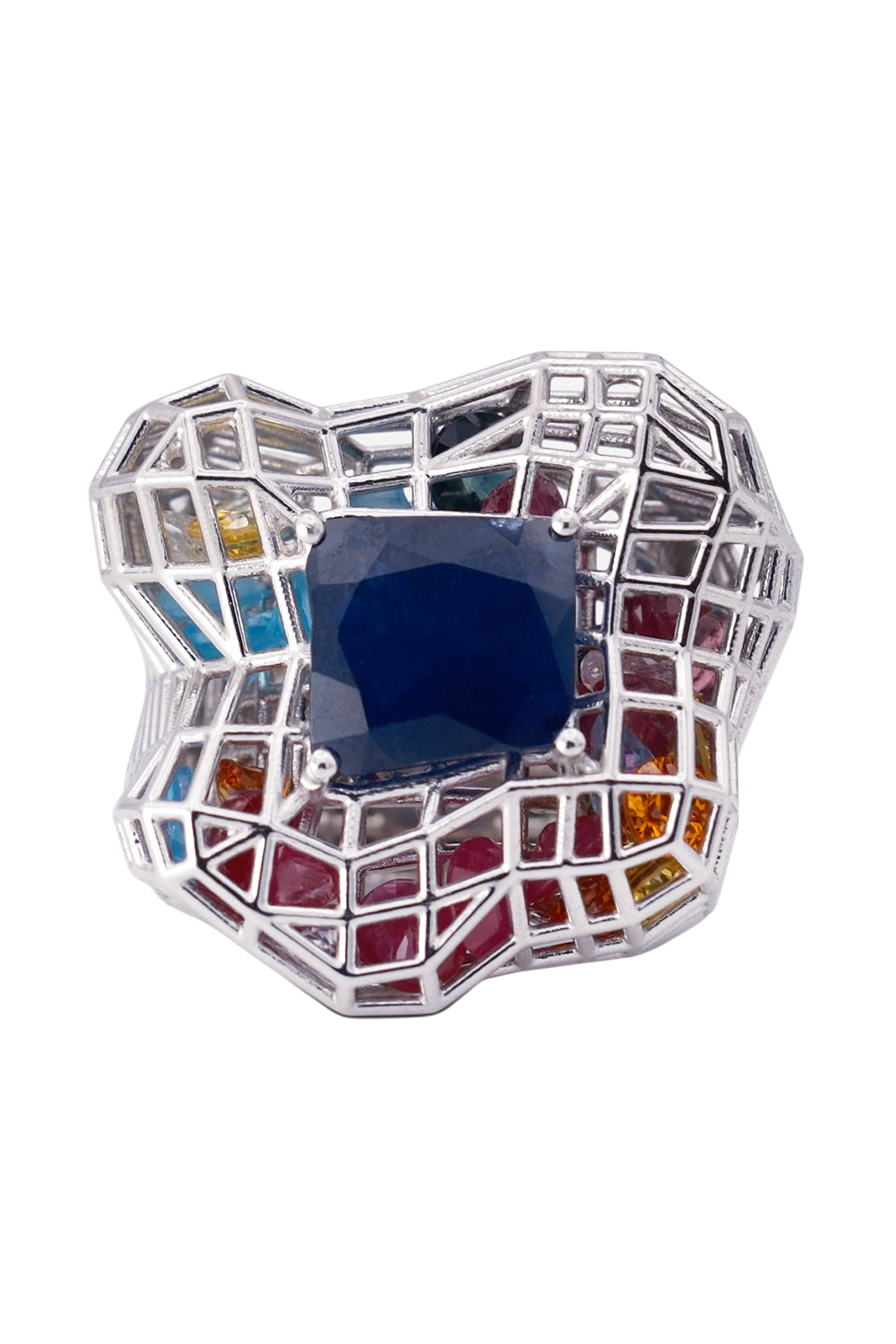 Blue Sapphire Cagey Distorted Ring