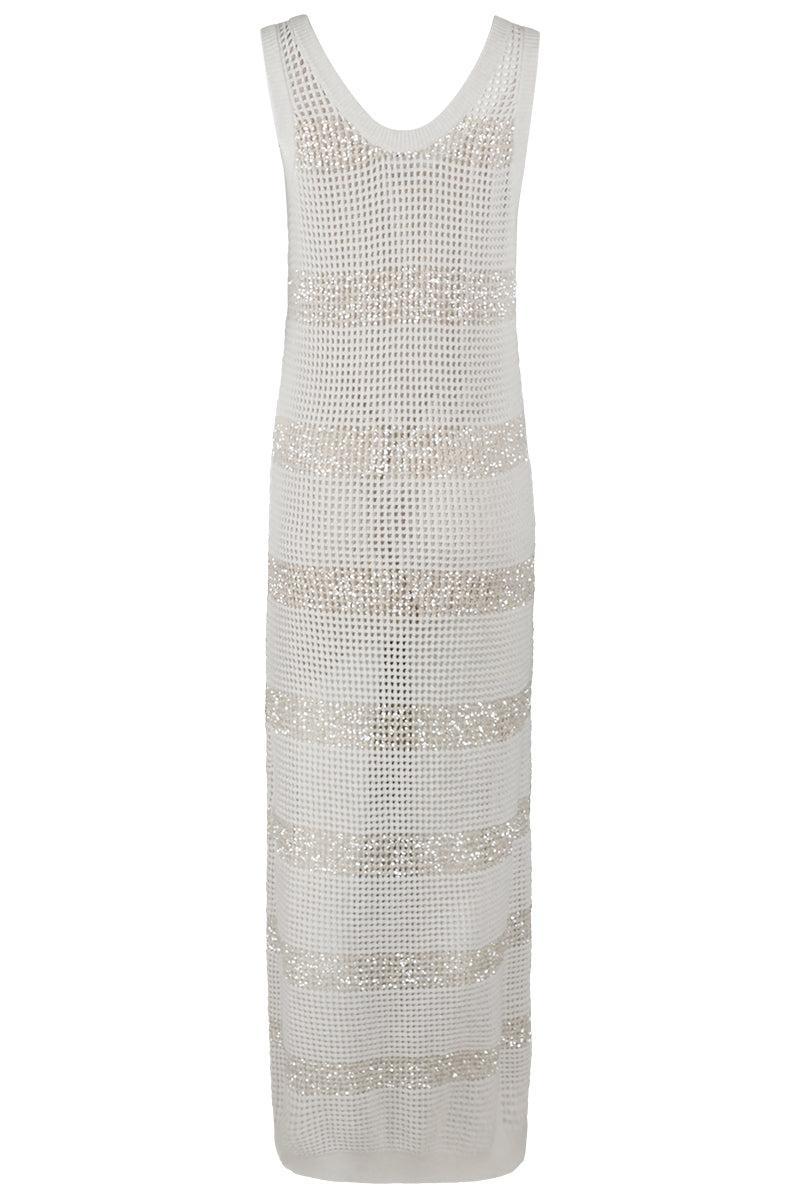 Sripe Midi Dress-CREAM-XS-CLOTHINGDRESSCASUAL-BRUNELLO CUCINELLI