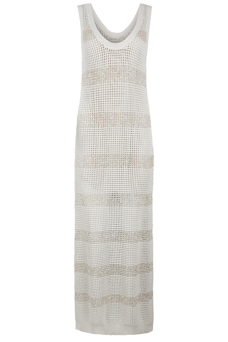 Sripe Midi Dress-CREAM-XS-CLOTHINGDRESSCASUAL-BRUNELLO CUCINELLI