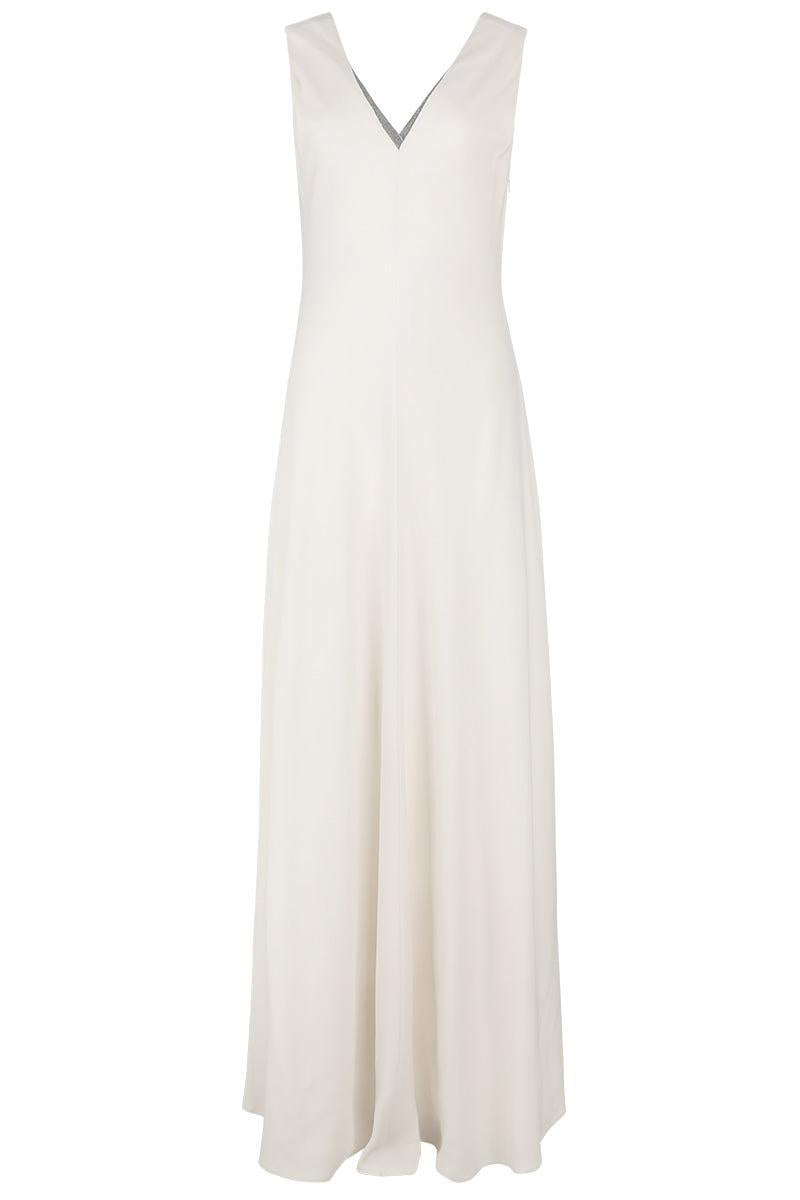 Precious Neckline Fluid Dress-WHITE-S-CLOTHINGDRESSCASUAL-BRUNELLO CUCINELLI