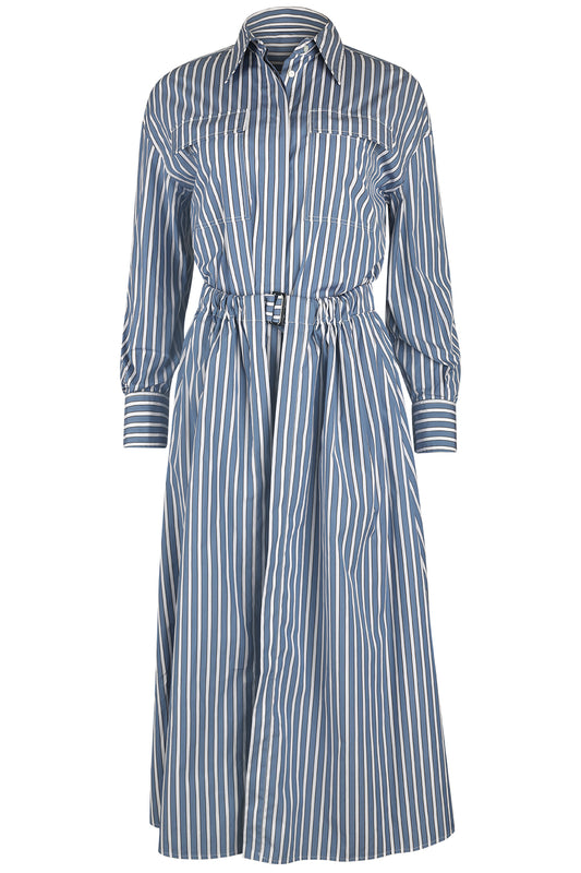 Wide Stripe Skirt Overlay Shirt Dress