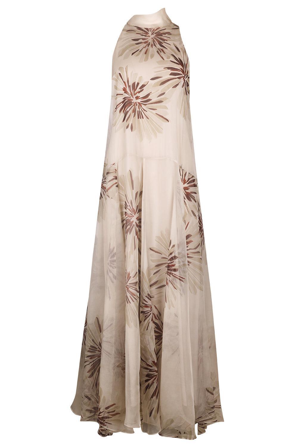 Bloom Print Maxi Dress-BROWN-S-CLOTHINGDRESSCOCKTAIL-BRUNELLO CUCINELLI