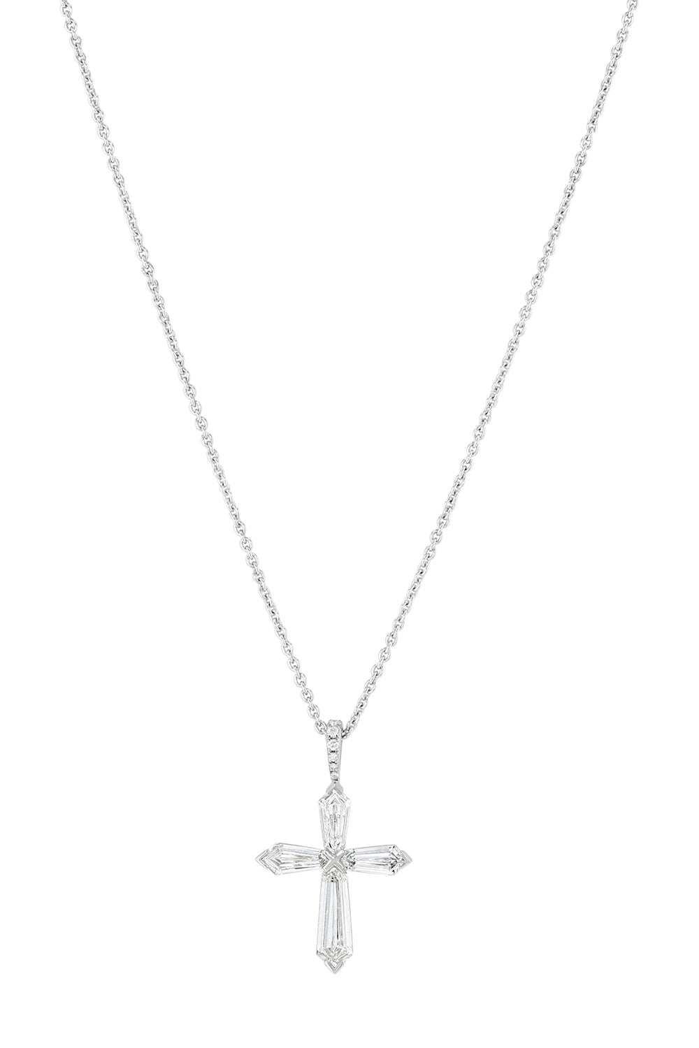 Linear Diamond Cross Necklace-WHITE GOLD-JEWELRYFINE JEWELNECKLACE O-64 FACETS