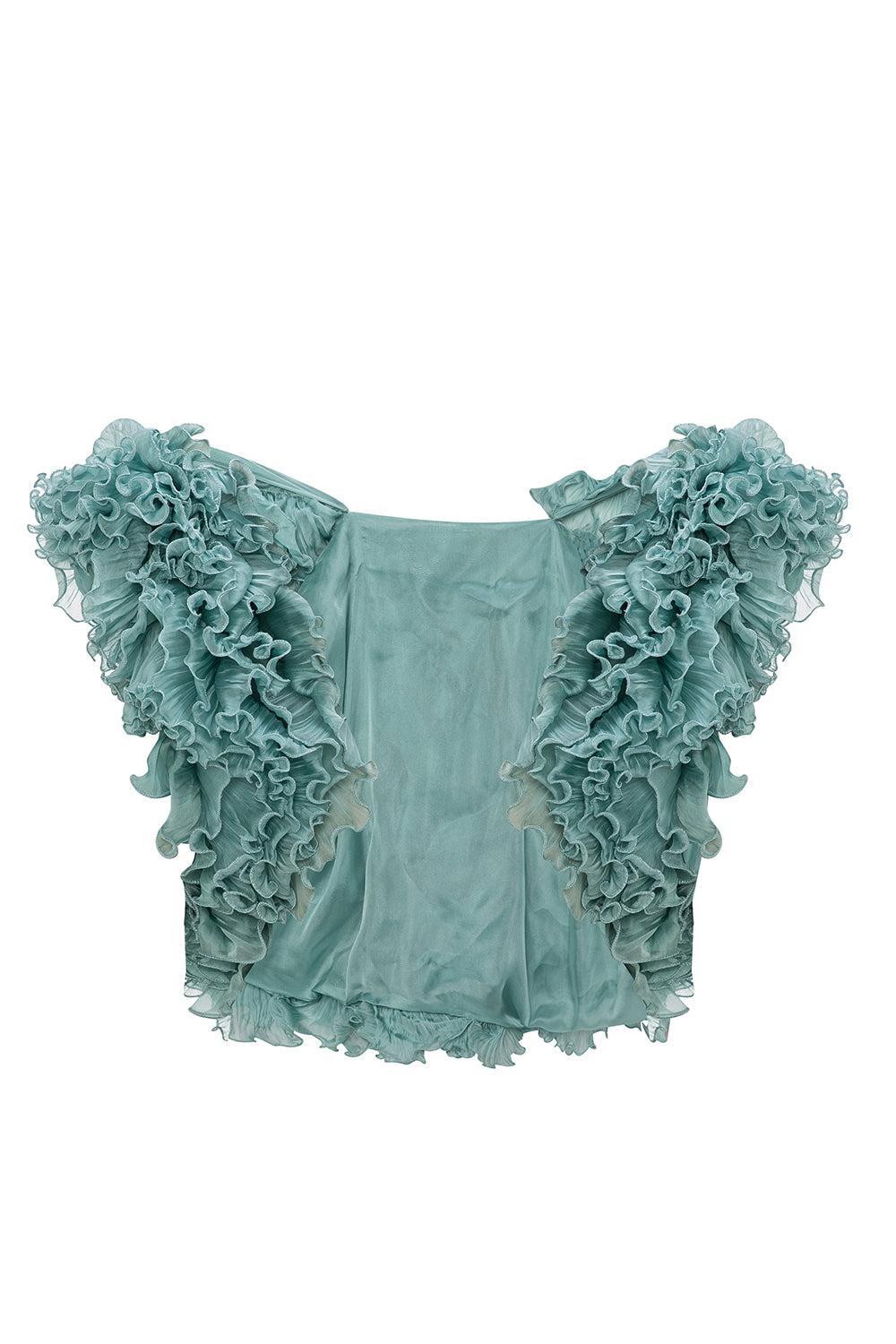 Sleeveless Ruffle Cape-GREEN-O/S-CLOTHINGDRESSGOWN-MARMAR HALIM