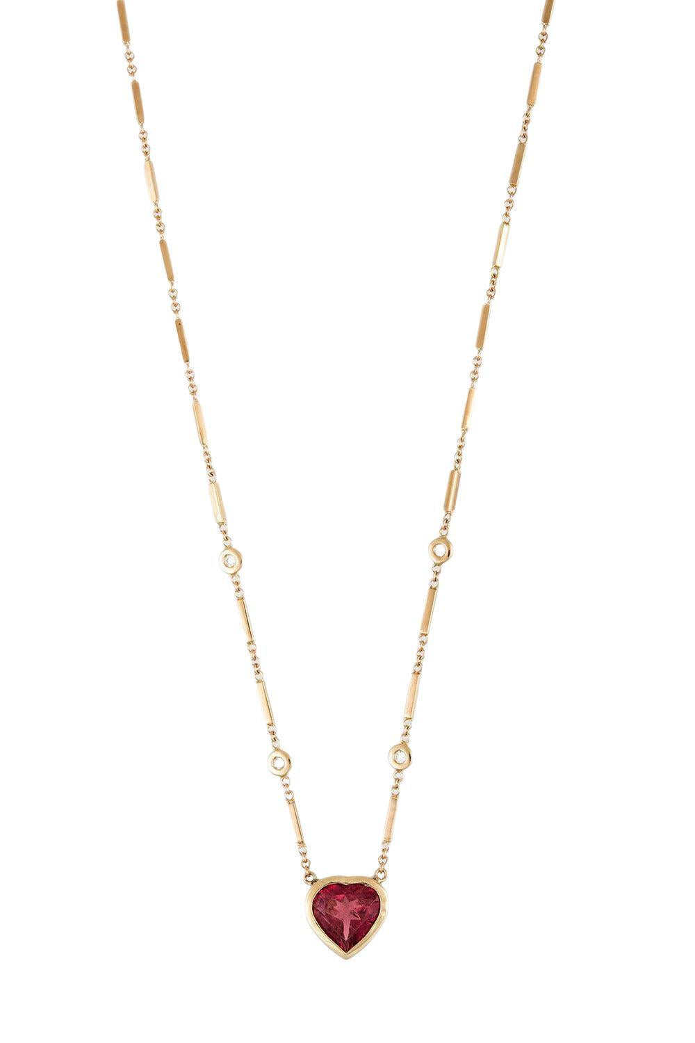 Pink Tourmaline Mini bar Necklace-YELLOW GOLD-JEWELRYFINE JEWELNECKLACE O-JACQUIE AICHE