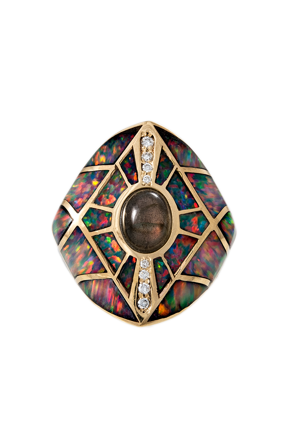 Red Opal Inlay Kite Shield Ring-YELLOW GOLD-7.5-JEWELRYFINE JEWELRING-JACQUIE AICHE