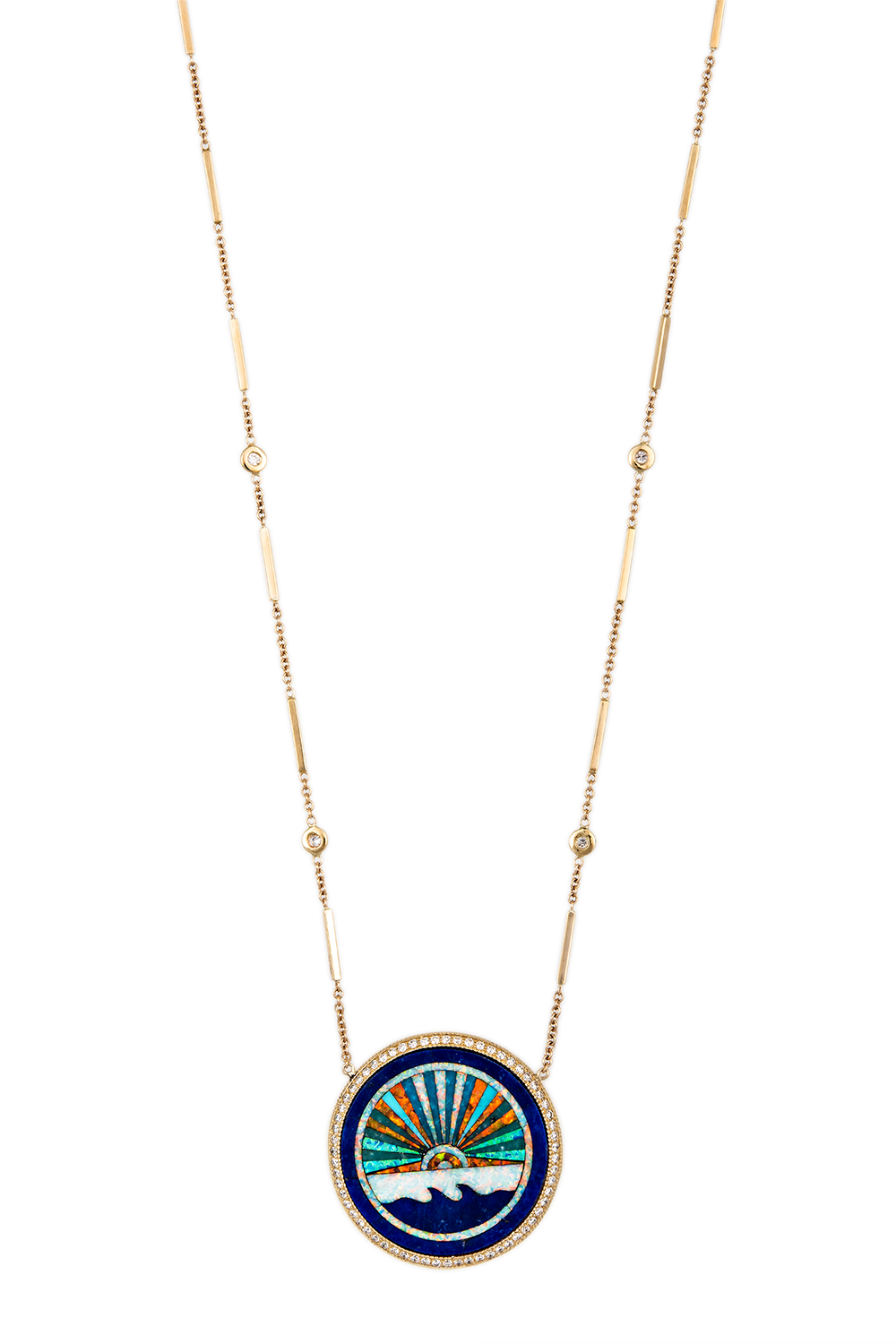 Diamond Opal Turquoise Sunshine Necklace-YELLOW GOLD-JEWELRYFINE JEWELNECKLACE O-JACQUIE AICHE