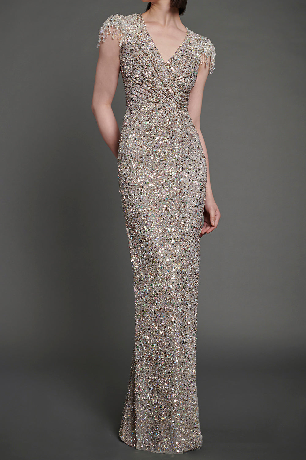 Wonderful Cap Sleeve Embellished Gown