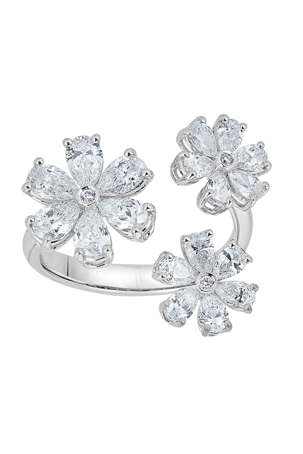 Diamond Three Flower Open Ring-WHITE GOLD-6.75-JEWELRYFINE JEWELRING-ZYDO