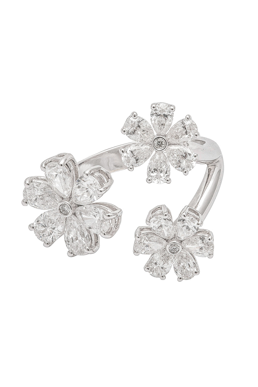 Diamond Three Flower Open Ring-WHITE GOLD-6.75-JEWELRYFINE JEWELRING-ZYDO