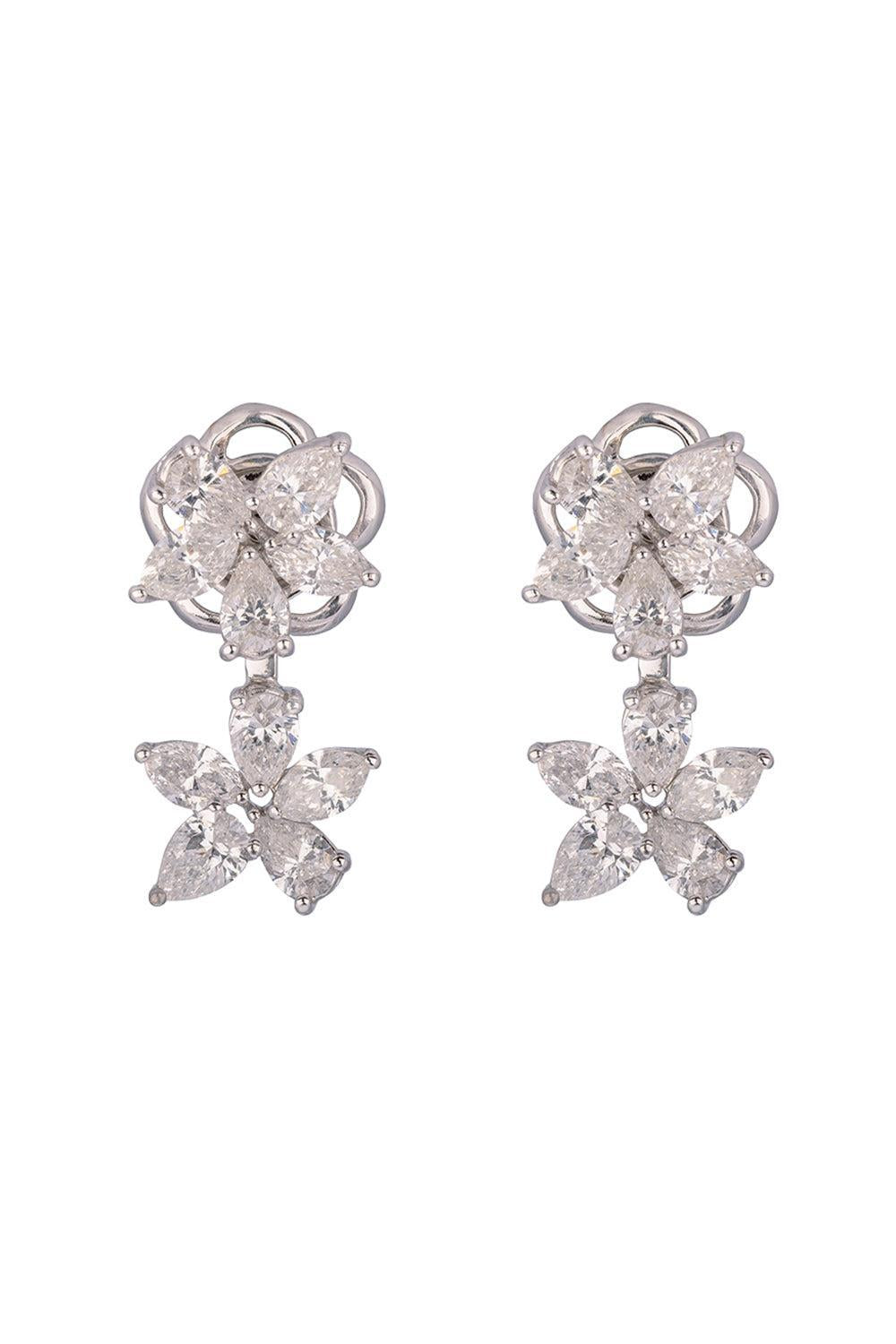 Up And Down Double Flower Earrings-WHITE GOLD-JEWELRYFINE JEWELEARRING-ZYDO