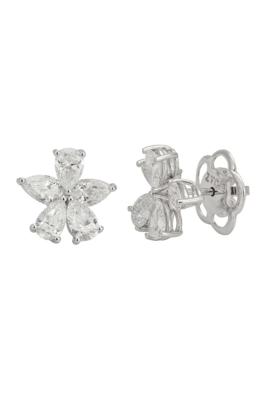 Diamond Flower Stud Earrings - White Gold