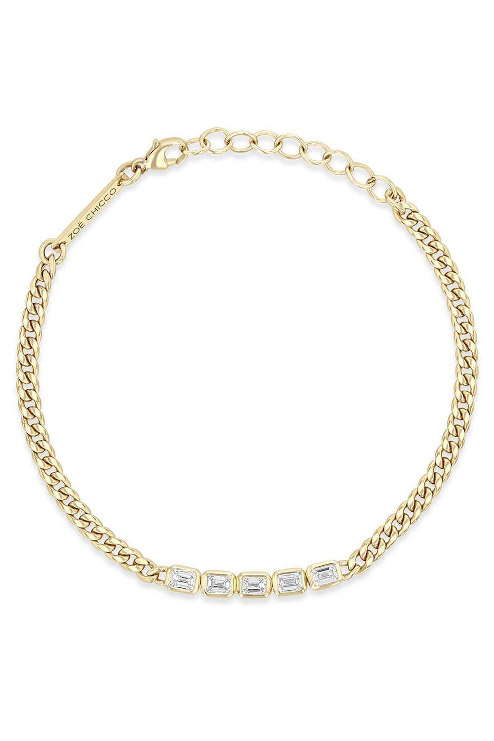Diamond Five Segment Curb Chain Bracelet-YELLOW GOLD-7-JEWELRYFINE JEWELBRACELET O-ZOE CHICCO