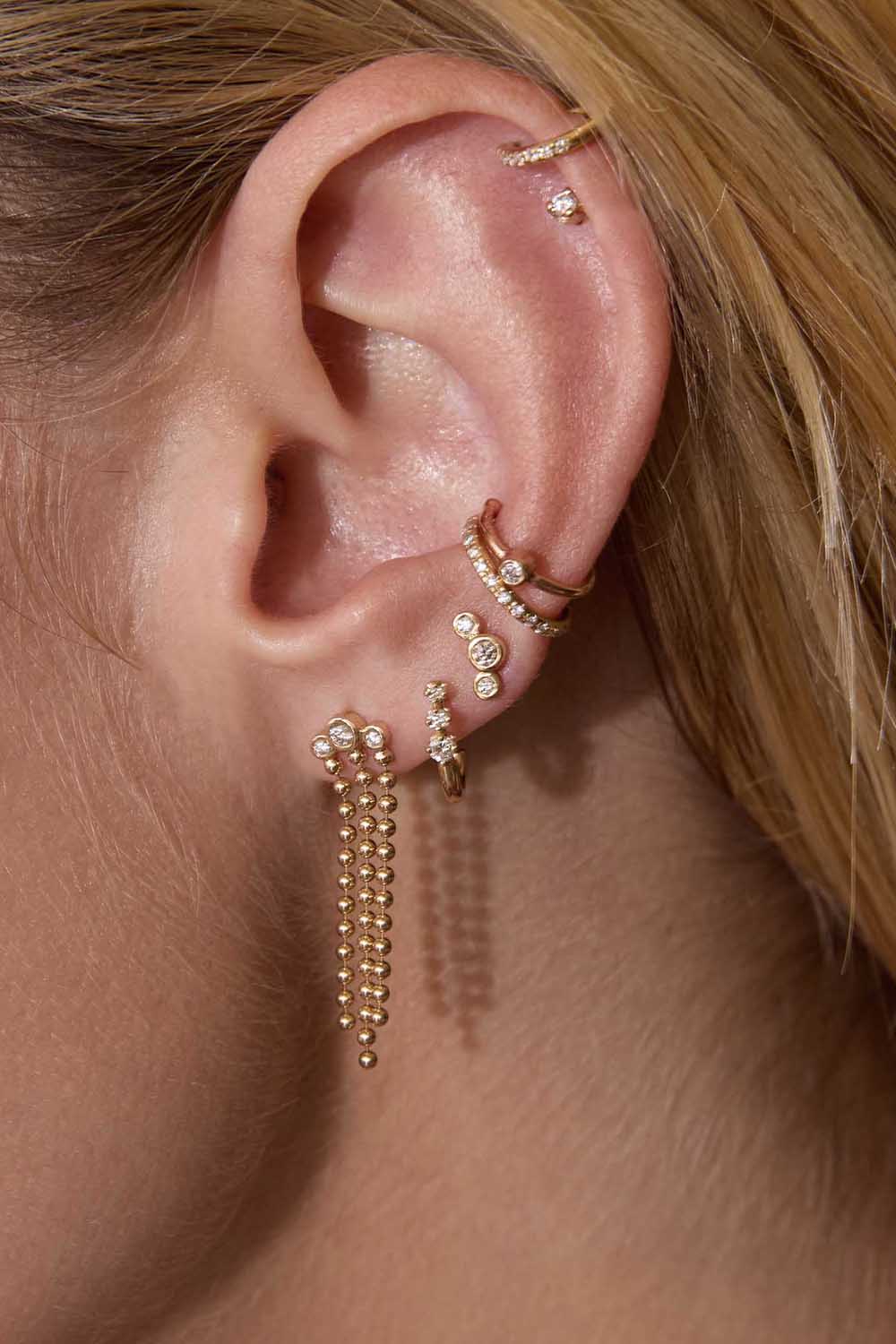 Diamond Triple Waterfall Long Chain Earrings