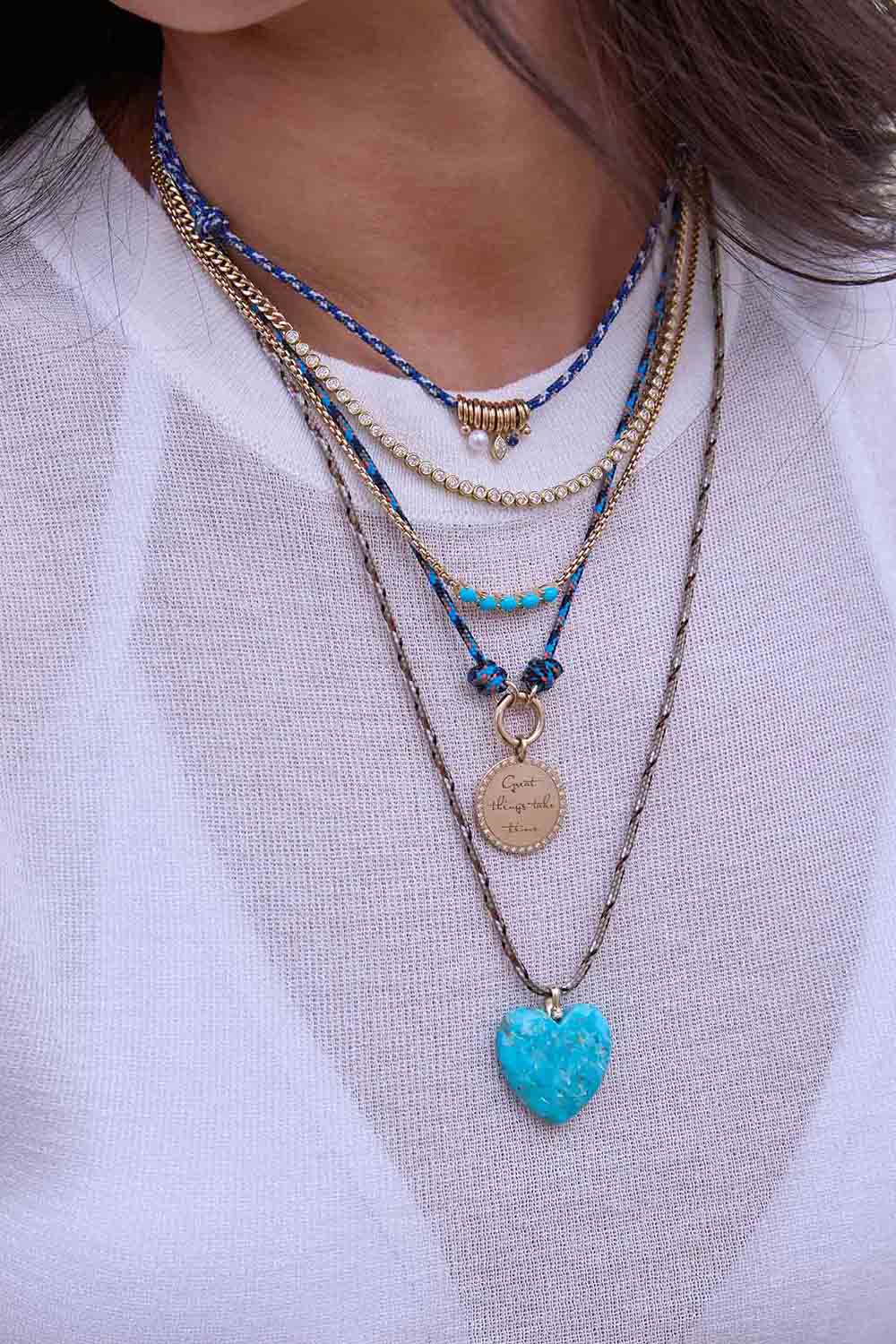 Turquoise Diamond Heart Pendant Necklace
