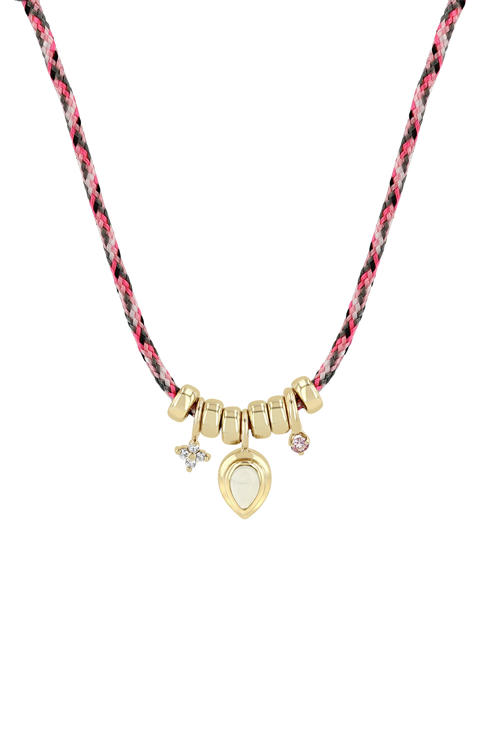 Opal Pink Sapphire Diamond Pink Cord Necklace