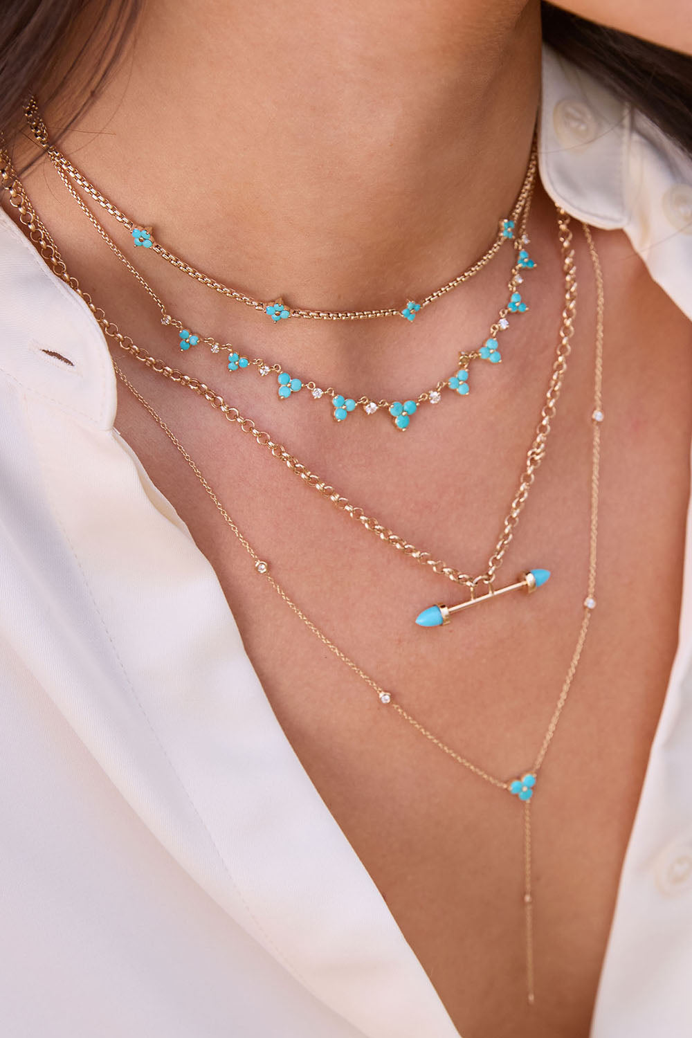 Turquoise Five Station Box Chain Necklace