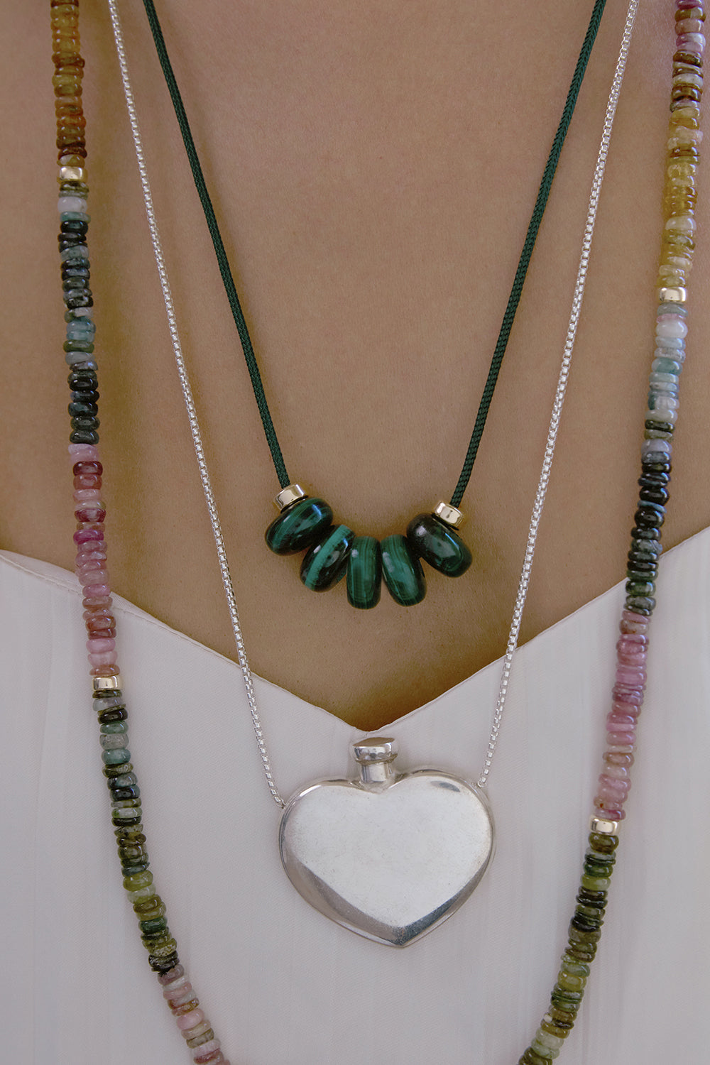 Malachite Beaded Dark Green Cord Necklace