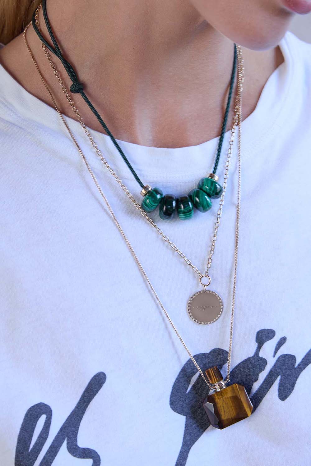 Malachite Beaded Dark Green Cord Necklace