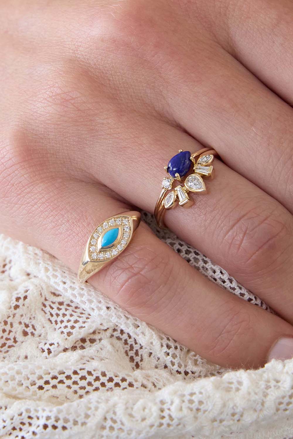 Turquoise Diamond Marquise Signet Ring