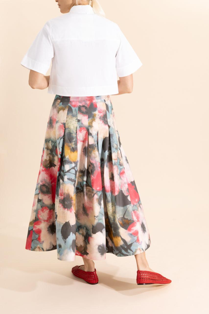 Peony Embroidered Crop Shirt-FLORAL-XS-CLOTHINGTOPBLOUSE-LELA ROSE