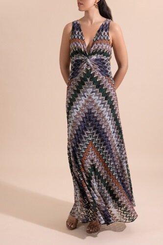 V Neck Sleeveless Long Dress-MULTI-40-CLOTHINGDRESSCASUAL-MISSONI
