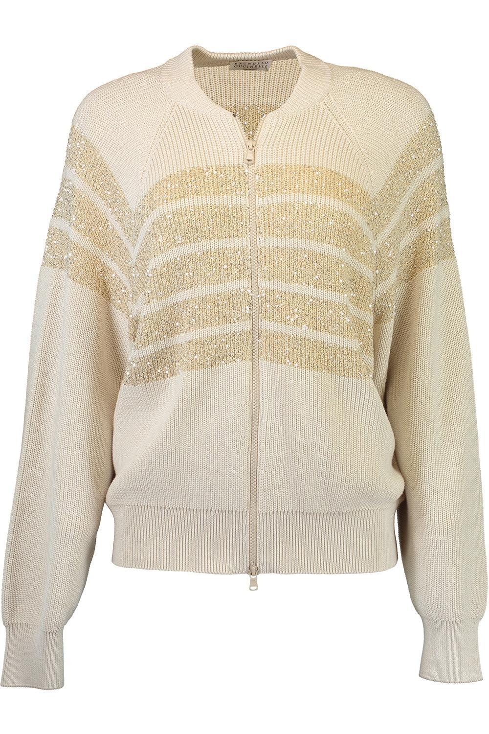Stripe Bomber Jacket-CREAM-XS-CLOTHINGJACKETCASUAL-BRUNELLO CUCINELLI