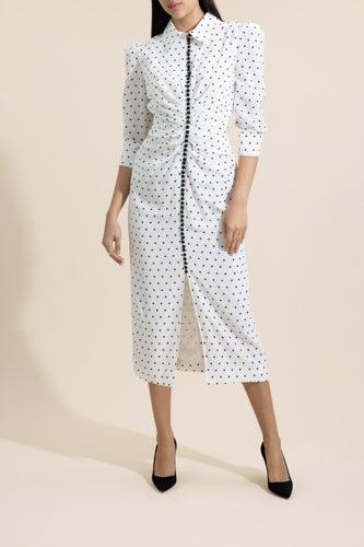 Button Front Shirt Dress-POLKADOT-2-CLOTHINGDRESSCASUAL-CAROLINA HERRERA