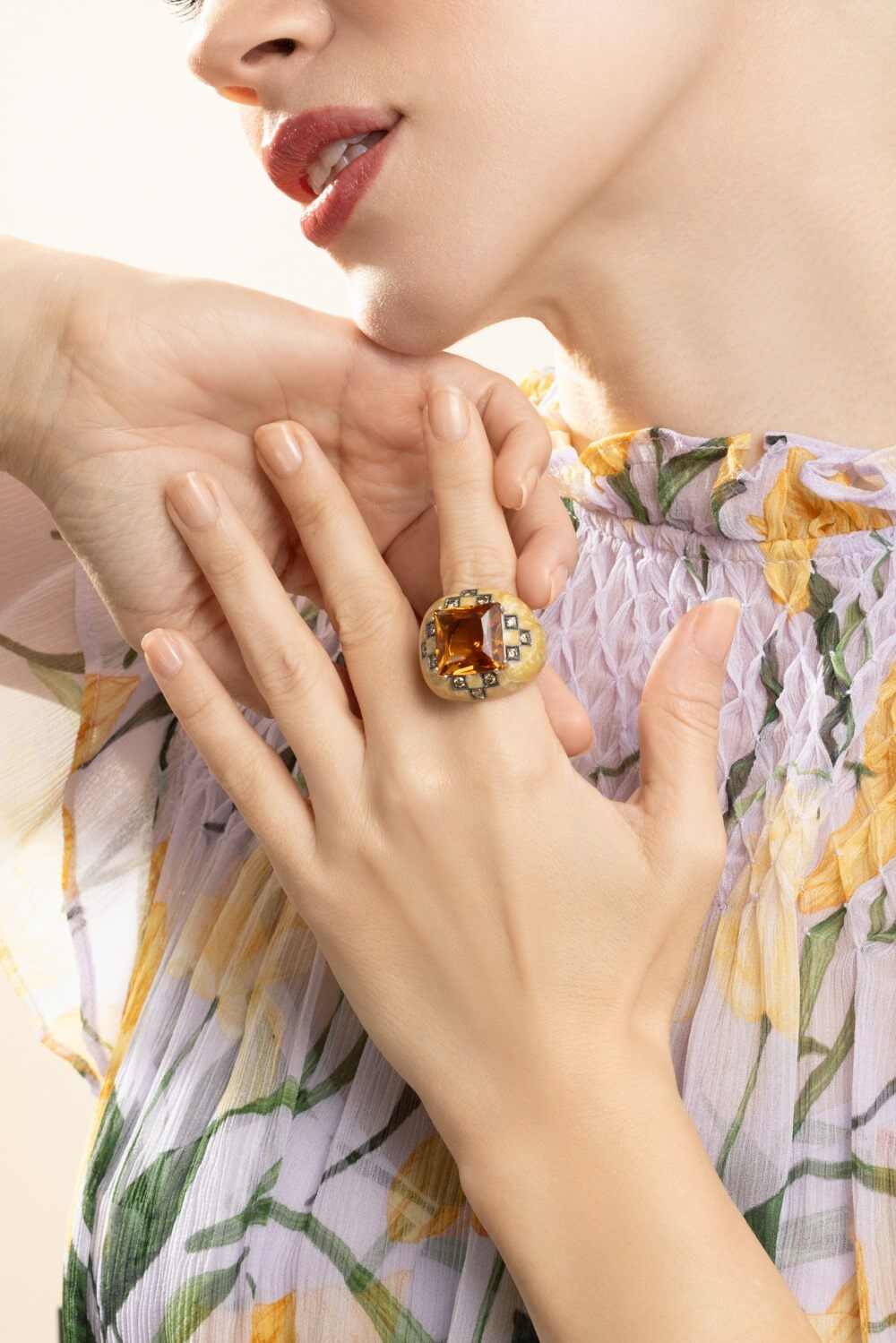 Diamond Citrine White Ring-WHITE GOLD-7.5-JEWELRYFINE JEWELRING-ANDREOLI