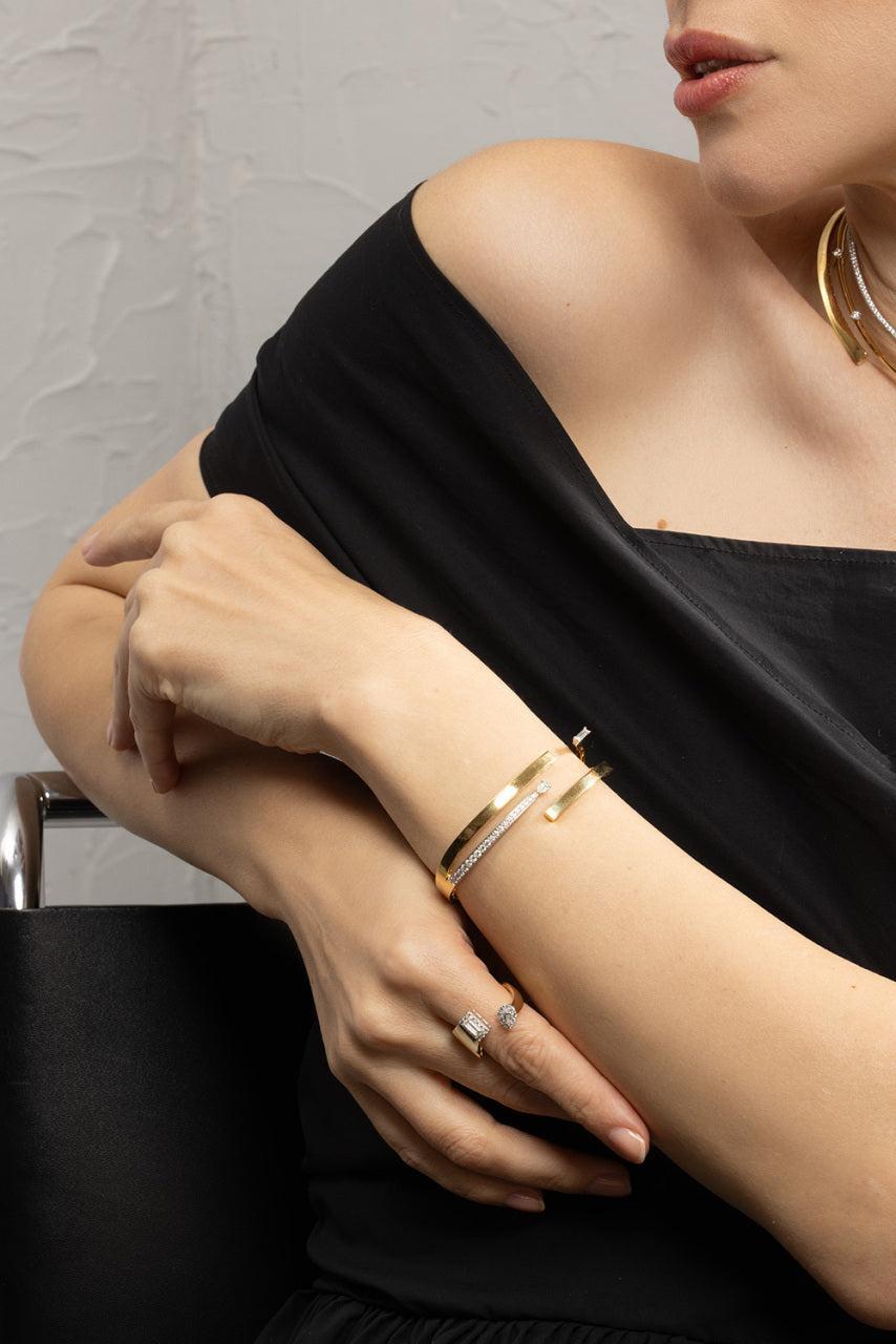 Diamond Four Line Open Bracelet-YELLOW GOLD-JEWELRYFINE JEWELBRACELET O-YEPREM