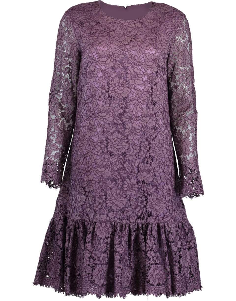 ADAM LIPPES-Corded Lace Amethyst Long Sleeve Ruffle Hem Dress-