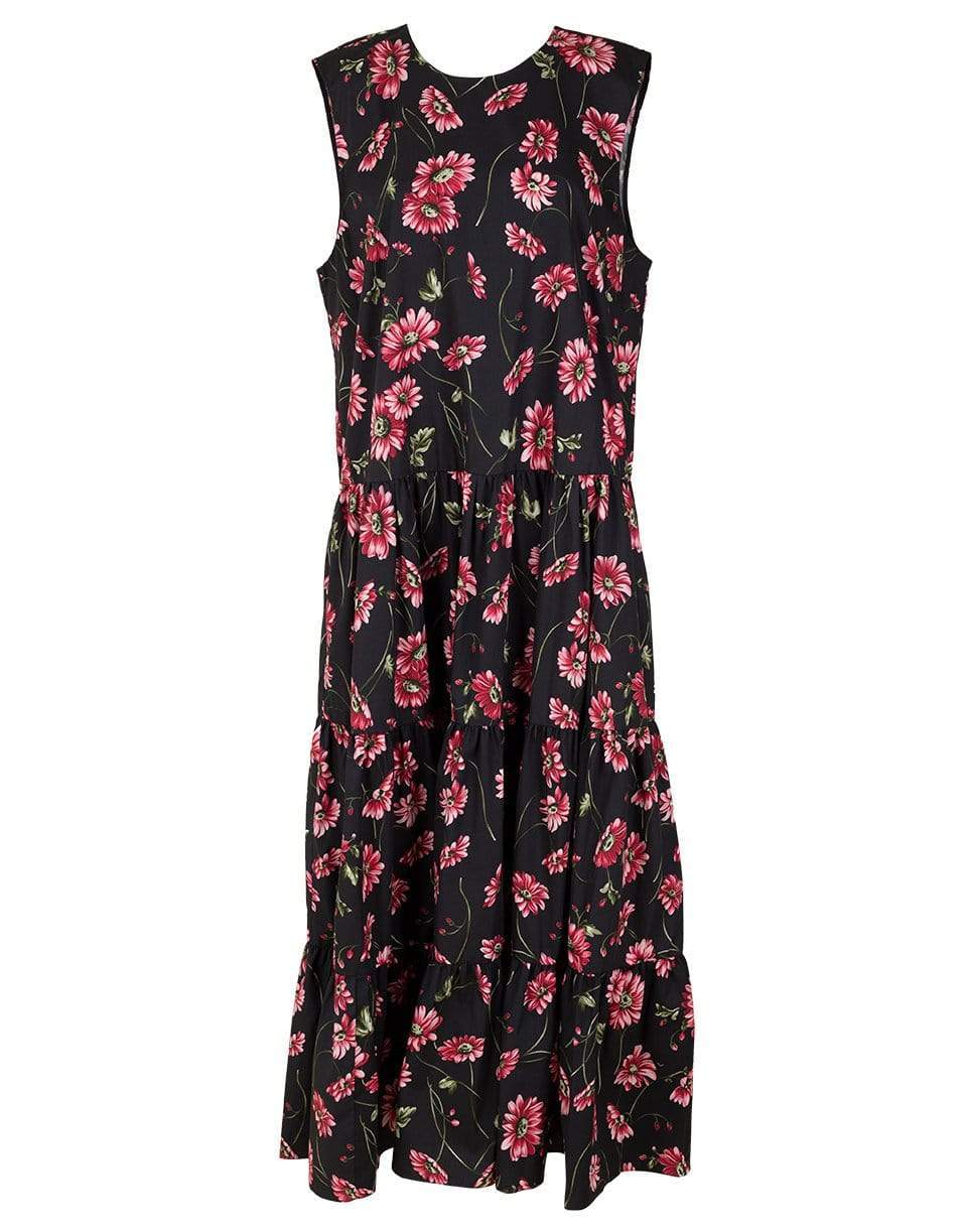 ADAM LIPPES-Black Daisy Sleeveless Tiered Maxi Dress-
