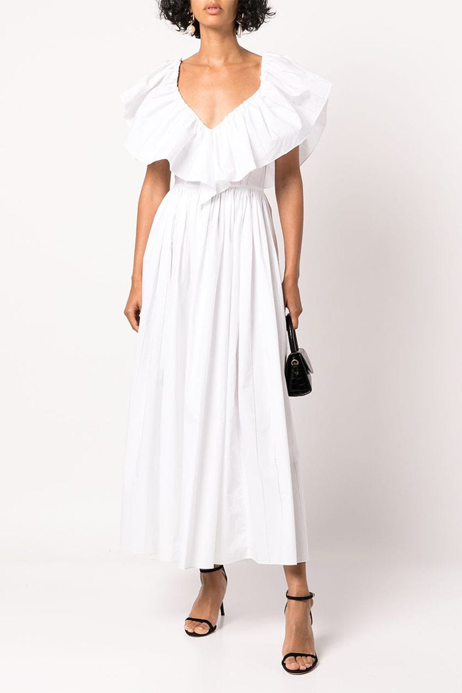 ADAM LIPPES-Ruffled V Neck Midi Dress-