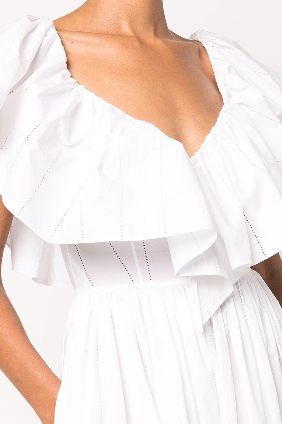 ADAM LIPPES-Ruffled V Neck Midi Dress-