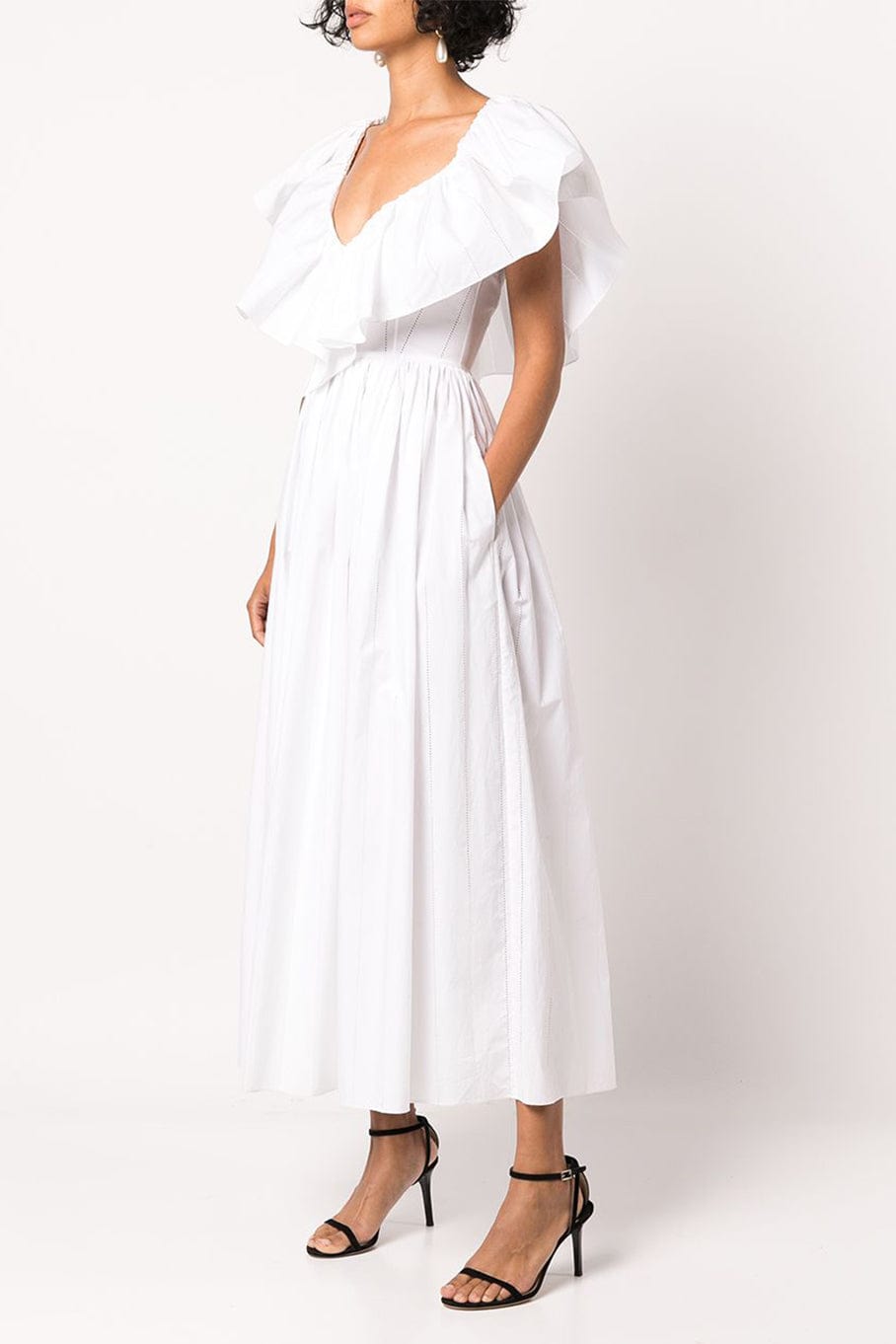ADAM LIPPES-Ruffled V Neck Midi Dress-