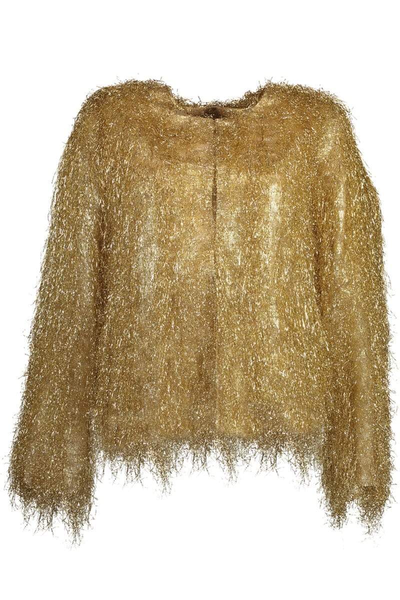 ADAM LIPPES-Lurex Fringe Crewneck Chubby Jacket-