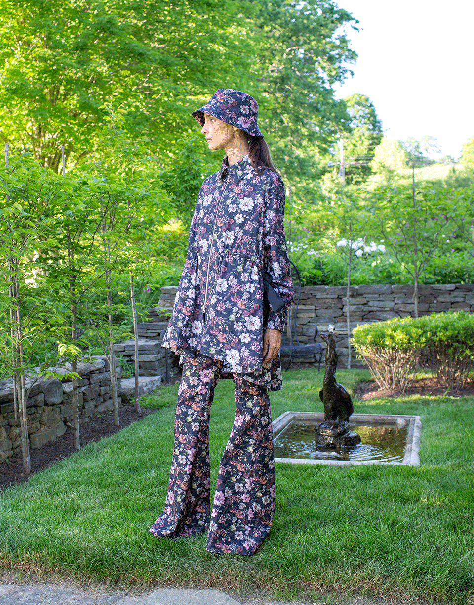 ADAM LIPPES-Black Floral Print Poplin Anorak-