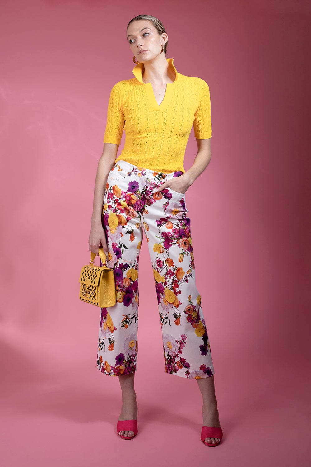 ADAM LIPPES-High Waist Cropped Pant - Ivory Floral-