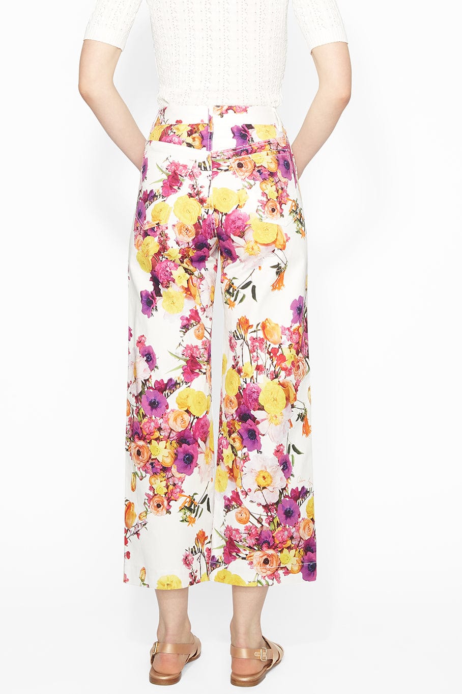 ADAM LIPPES-High Waist Cropped Pant - Ivory Floral-