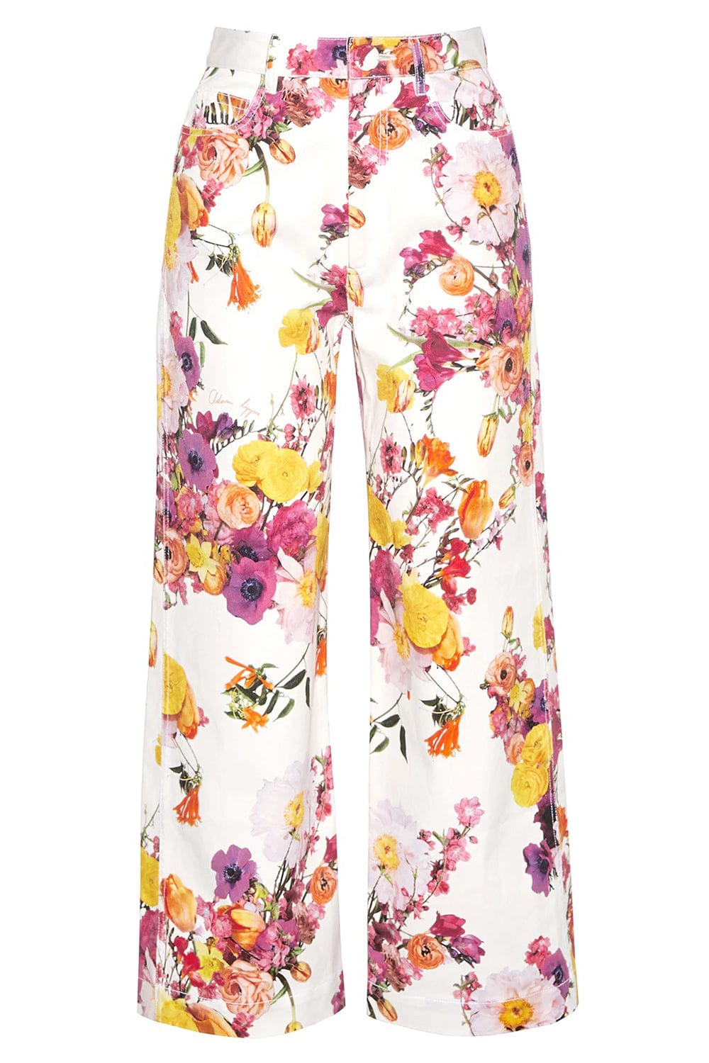 ADAM LIPPES-High Waist Cropped Pant - Ivory Floral-
