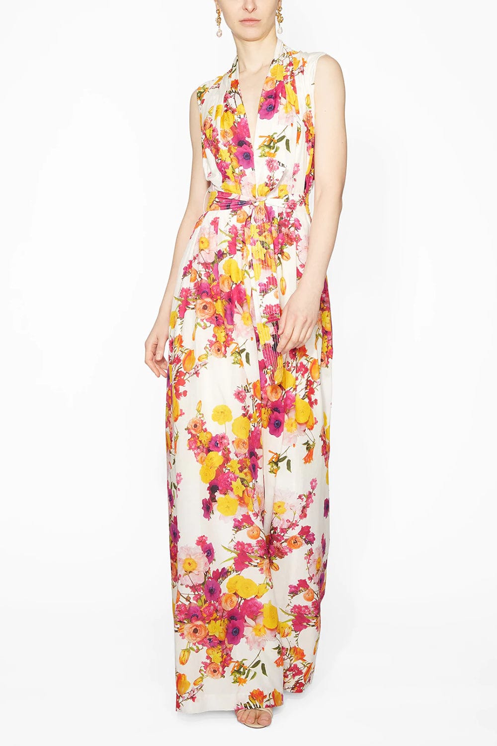 ADAM LIPPES-Sleeveless Belted Jumpsuit-IVO/FLRL